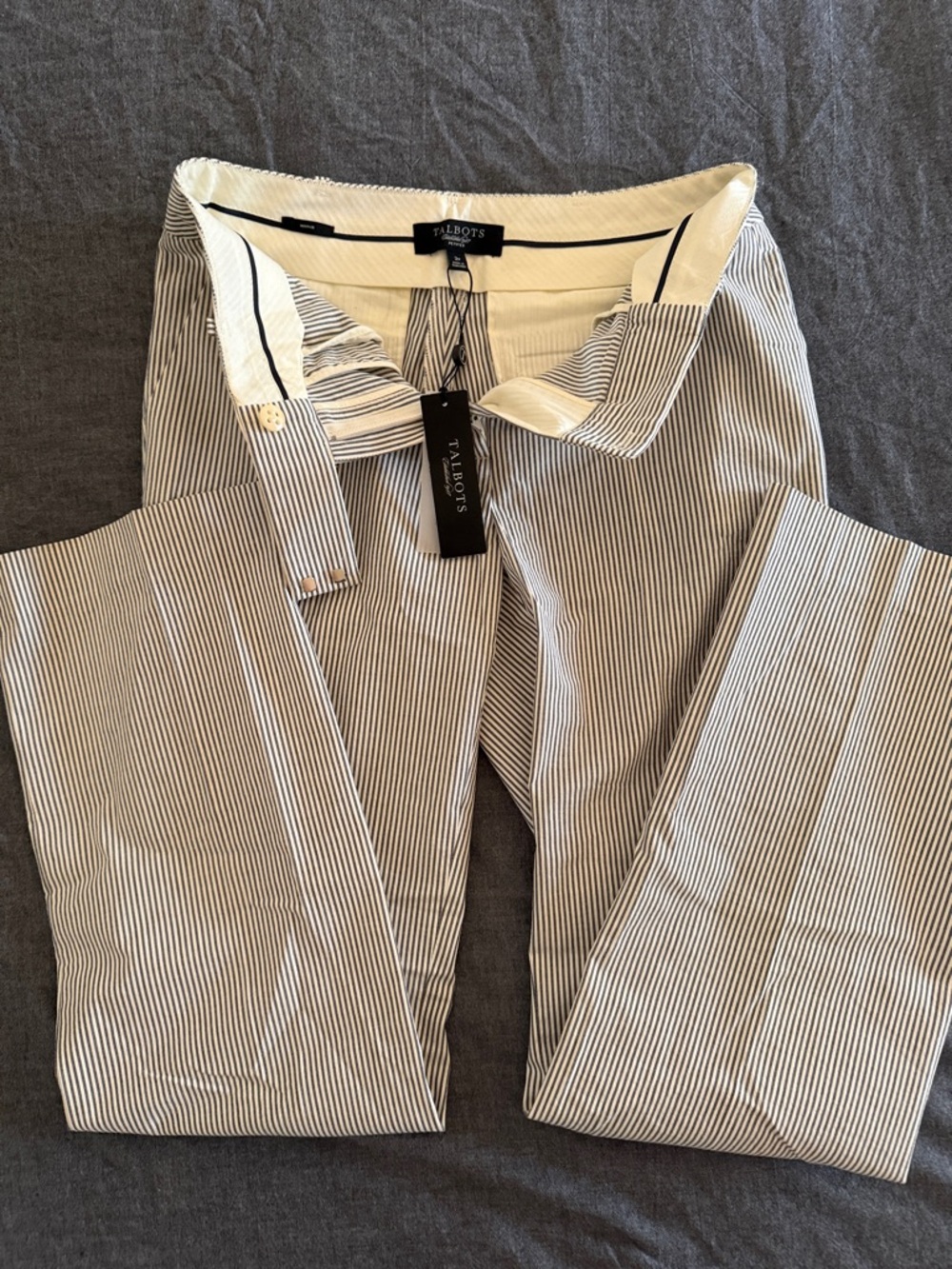 Talbots Heritage Navy and White Pinstripe Cotton Pants size 2P New with tags